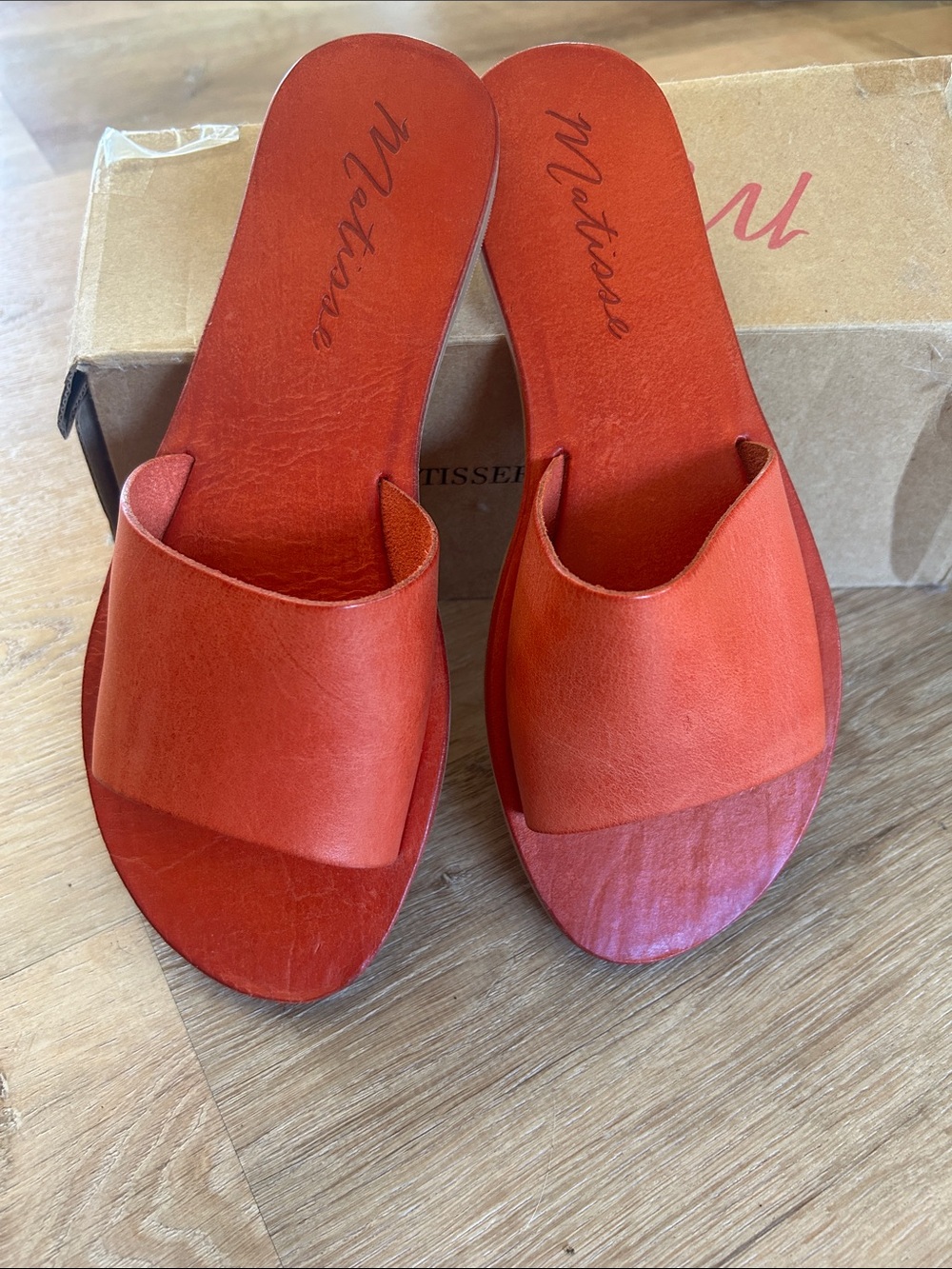 Matisse Orange-Red Leather Slide Sandals